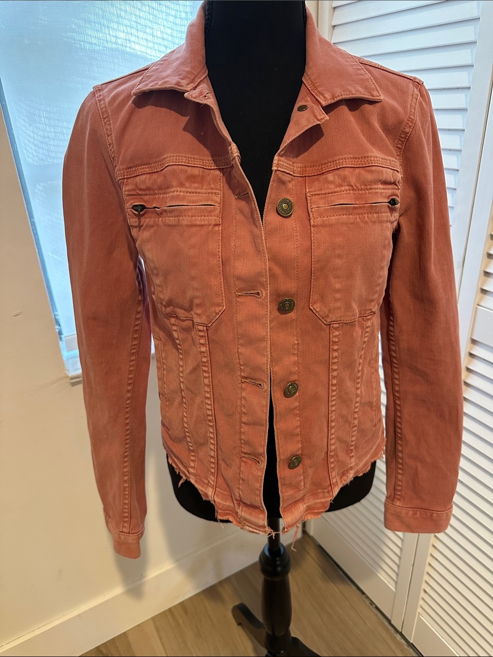 7 For All Mankind Distressed Rust-Colored Denim Jacket